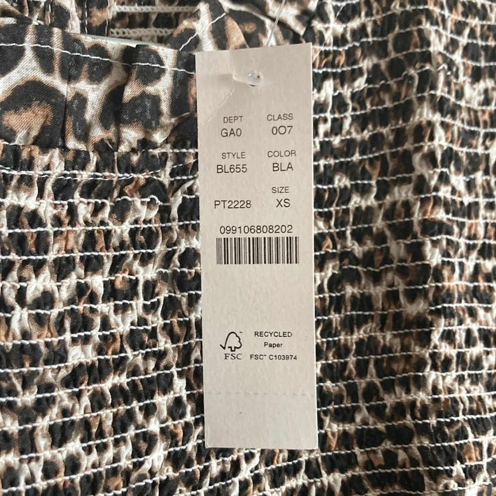 J.Crew Leopard Print Smocked Button-Back Blouse (Size XS)